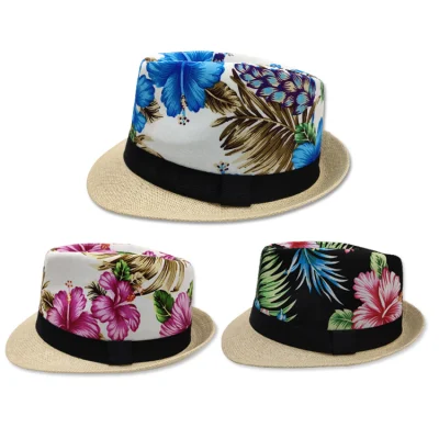 Großhandel Outdoor Strand Sommer Männer Stroh Floral Hut Custom Logo Fedora-Mütze