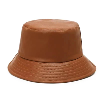 Sonnenschutz Unisex PU-Leder breite Krempe einfarbig Fisherman Sun Eimer Hut