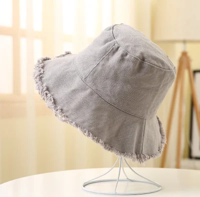 Großhandel Sommer Gewaschen 100% Baumwolle Hüte Solid Color Blank Ausgefranst Fischerkuppe Mit Breiter Krempe Und Fransen