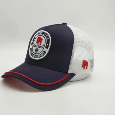 China Factory Großhandel Benutzerdefinierte Hohe Profil 5 Panel Stickerei Patch Logo Gebogene Krempe Mesh Gorras Snap Back Winter Wildleder Trucker Hutkappe