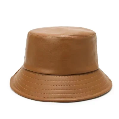 Sonnenschutz Unisex PU-Leder breite Krempe einfarbig Fisherman Sun Eimer Hut