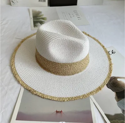 Strohhut, mit Pelz getrimmter Strohhut, Gentleman&prime;s Hut, Top hat, Sonnenblende, Strohhut Am Strand