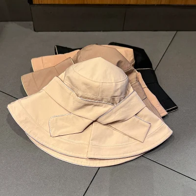 Herren Damen Frühling Sommer Einfache Mode Bogen Big Brim Sonnenschirm Beckenmütze mit Fischerkappe