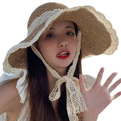 Neuer Designer Casual Große Krempe Sommer Sonne Strand Eimer Stroh Hüte