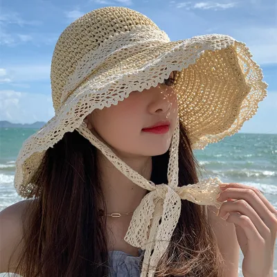 Neuer Designer Casual Große Krempe Sommer Sonne Strand Eimer Stroh Hüte