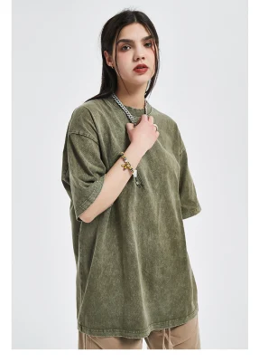 Großhandel OEM ODM Custom Oversize Herren T-Shirts gewaschen Farbe Säure-Waschen Baumwolle Unisex