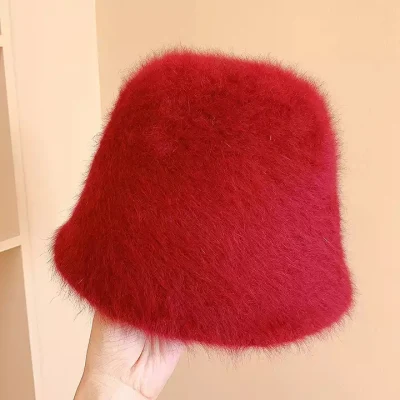 Neue Designer Mode Kaninchen Plüsch Furry Eimer Hut Frauen Winter Eimer Hut