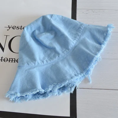 Großhandel Sommer Gewaschen 100% Baumwolle Hüte Solid Color Blank Ausgefranst Fischerkuppe Mit Breiter Krempe Und Fransen