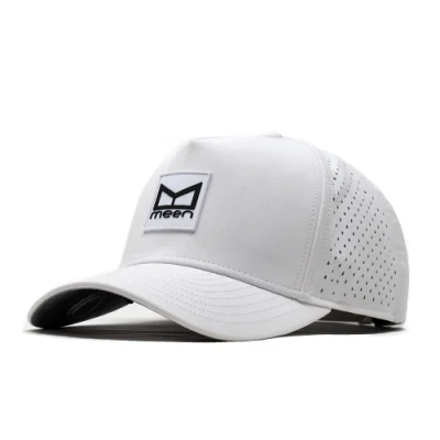 Hochwertige Custom 5 Panel Gummi PVC Logo Seil Baseball Cap, Wasserdichte Laser Cut Hole perforierte Hut, Performance Golf Papa hat