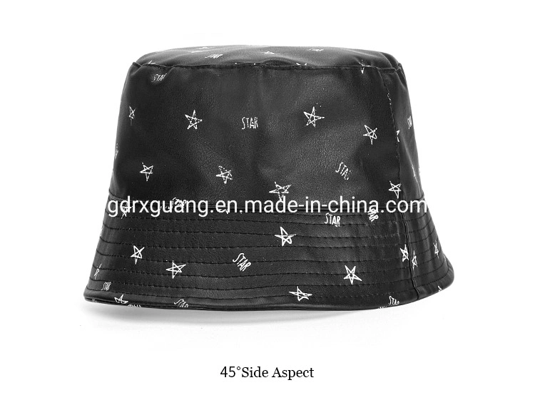 Wholesale High Quality Fold PU Leather Black Kids Bucket Hats with Logo