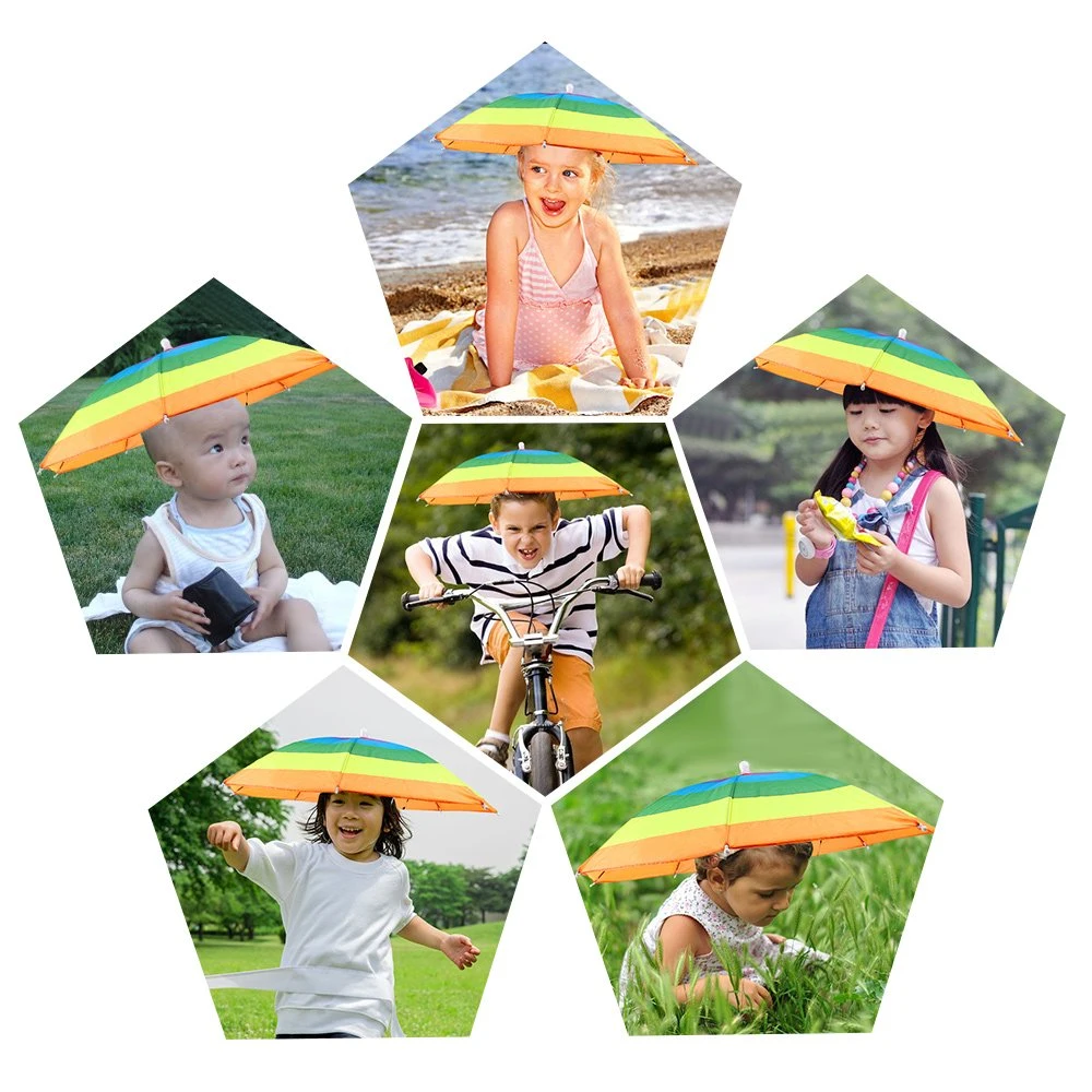 Logo Printing Advertising Cycling Fishing Rainbow Rainy Sun Protect Beach Outdoor Hand Free Small Hat Head Shape Umbrella Cap