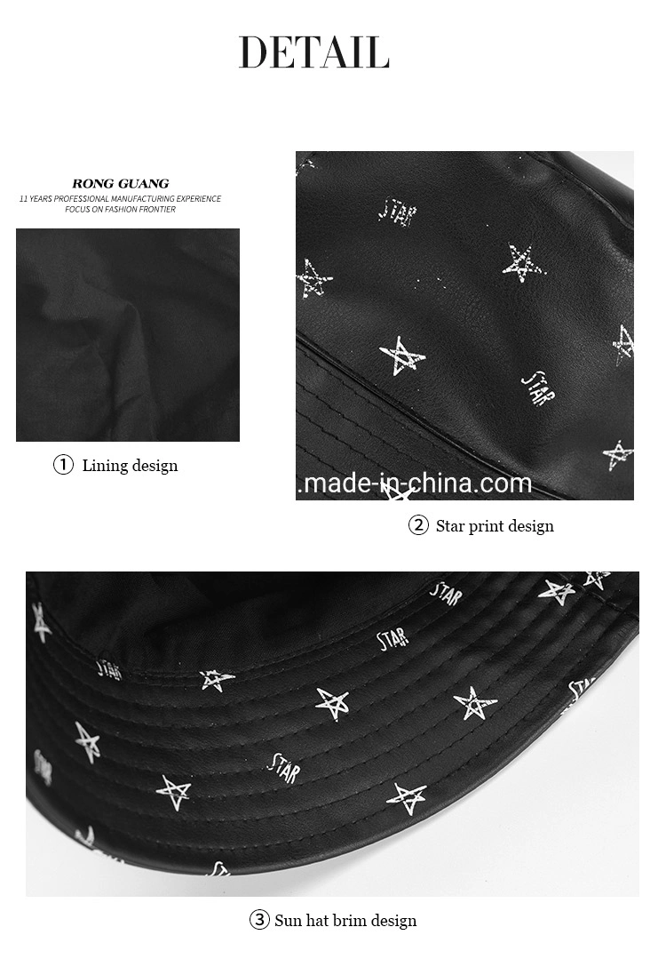 Wholesale High Quality Fold PU Leather Black Kids Bucket Hats with Logo