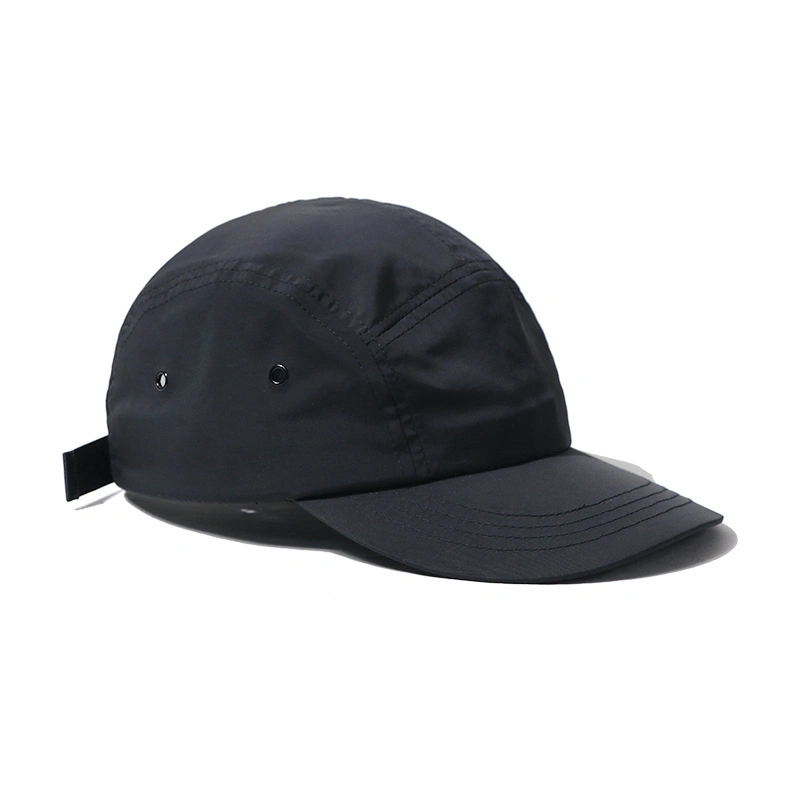 Working Sports Cap Black Plain Men 5 Panel Hat Blank 5 Panel Hats Blank Waterproof Nylon 5 Panel Hats