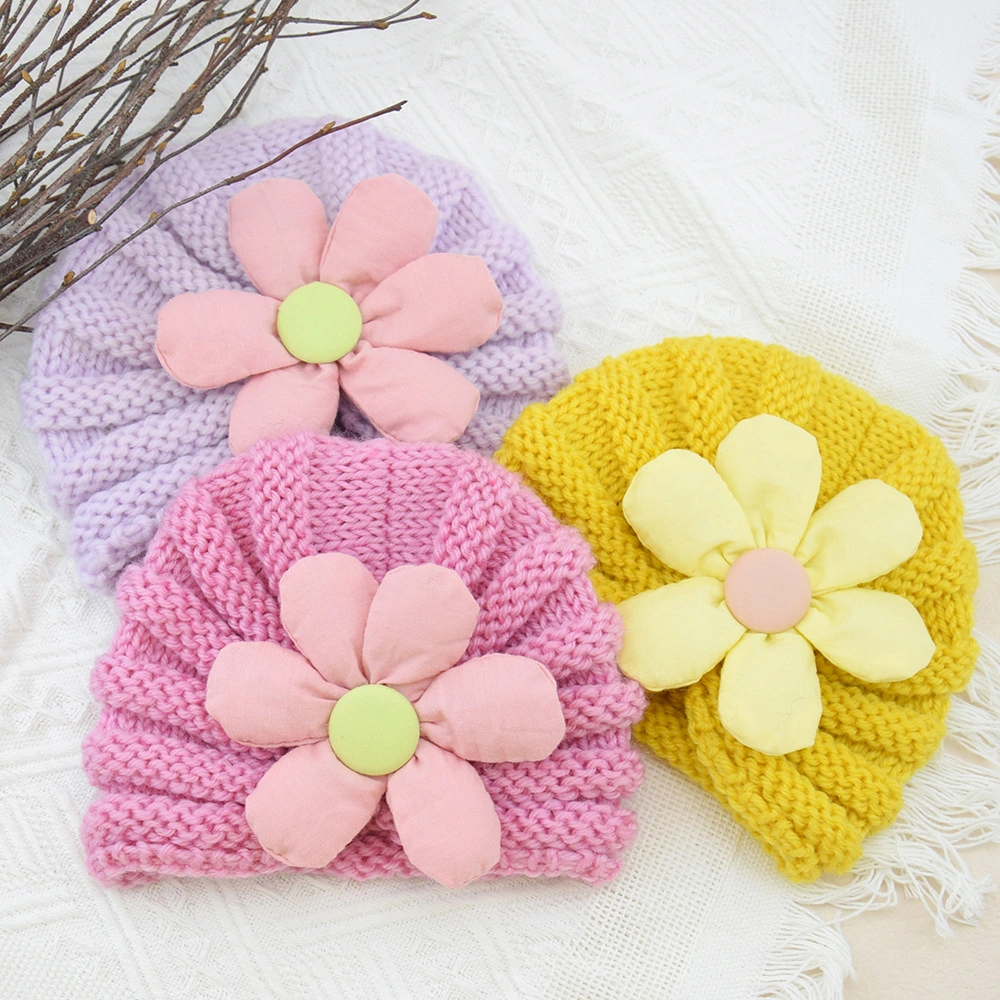 Wholesale Baby Kids Knitted Turban Hat with Big Flower Front