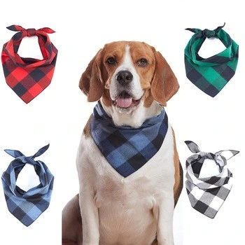 Hanyang Pet Products Pet Accessories Custom Plaid Pet Bandana Dog Saliva Towel Collar Dog Bandana