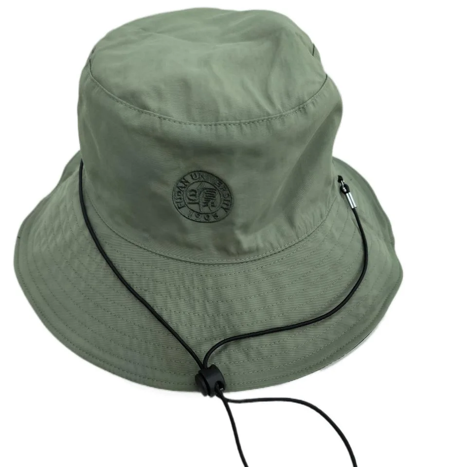 BSCI Wholesale Custom High Quality White Leather Face Reversible Fisherman Gorras Metal Rivets Logo Sun Cap Unisex Bucket Hat