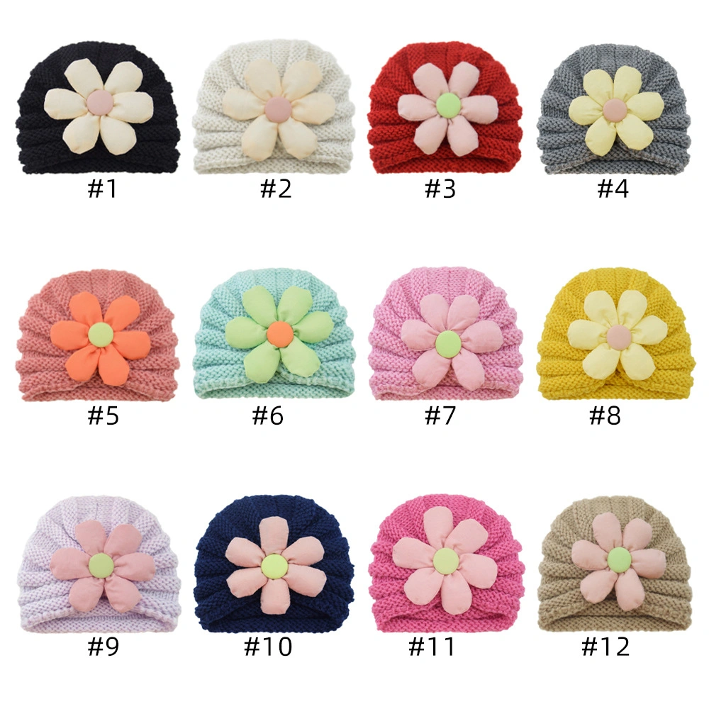 Wholesale Baby Kids Knitted Turban Hat with Big Flower Front