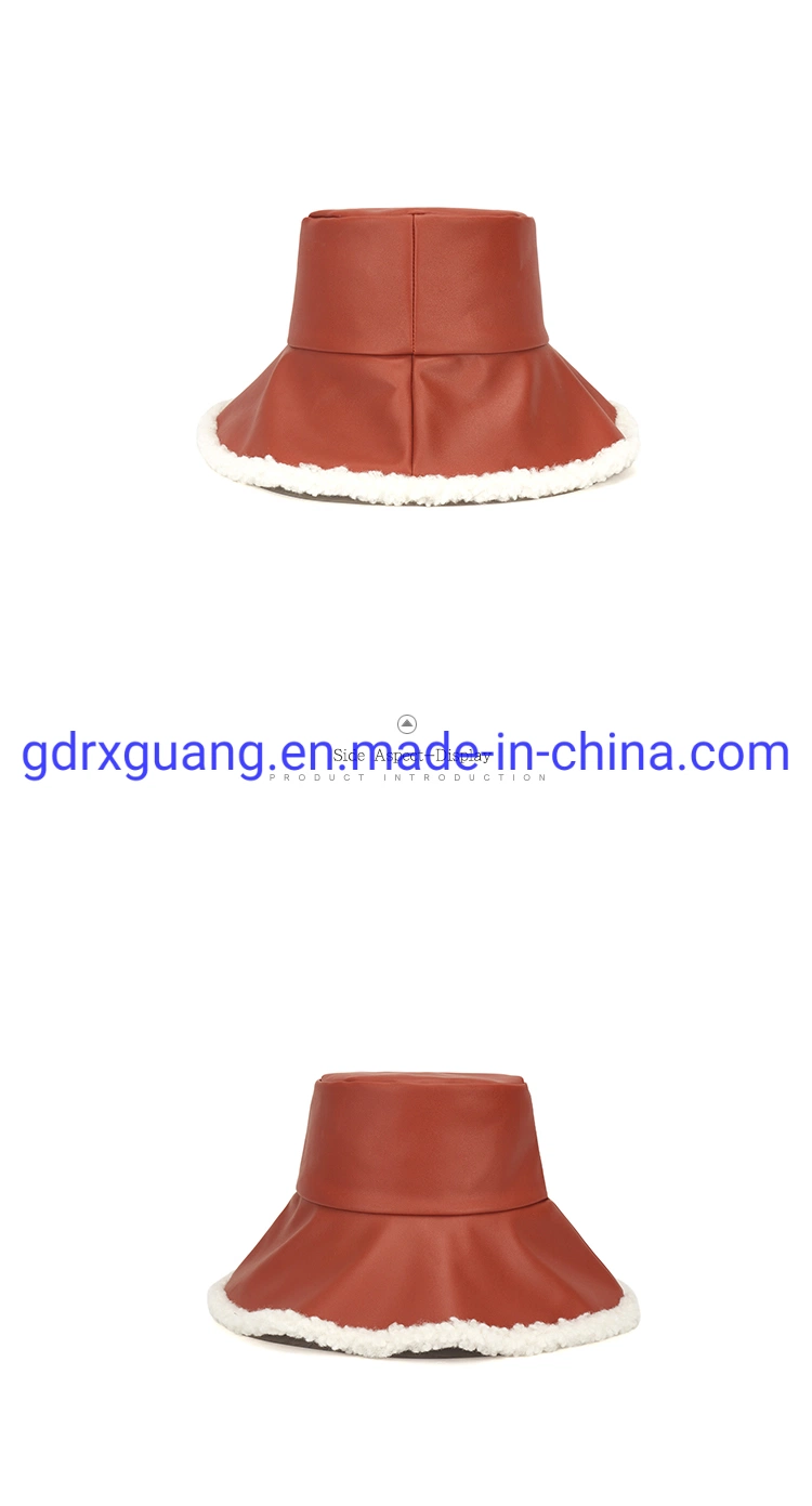 Wholesale Plush Fluffy Custom Warm Winter Leather Fur Bucket Hat