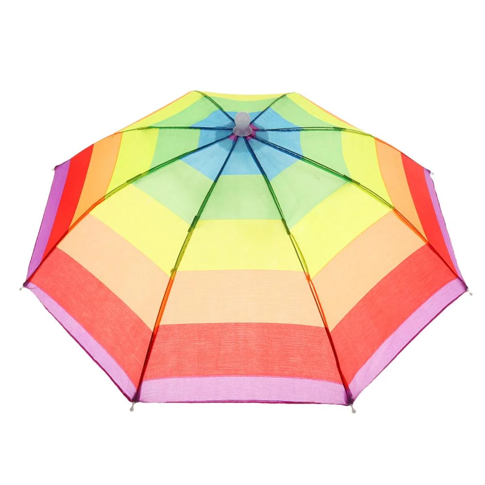 Logo Printing Advertising Cycling Fishing Rainbow Rainy Sun Protect Beach Outdoor Hand Free Small Hat Head Shape Umbrella Cap