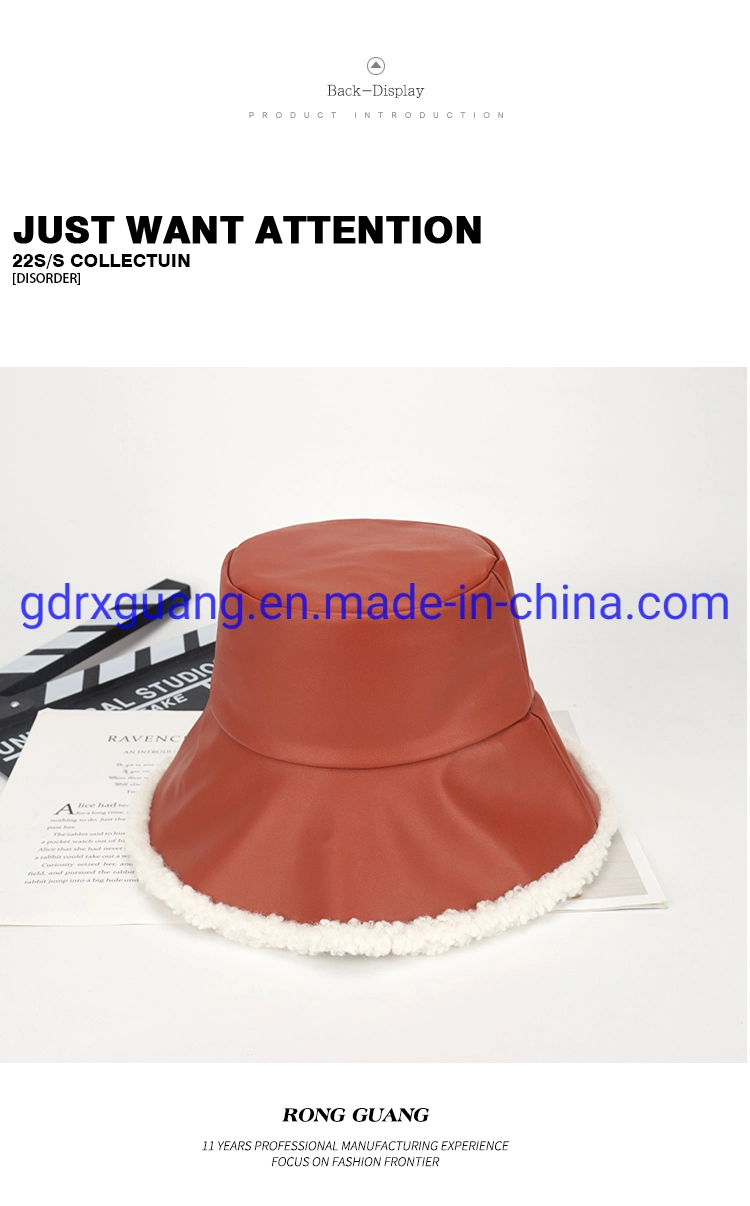 Wholesale Plush Fluffy Custom Warm Winter Leather Fur Bucket Hat