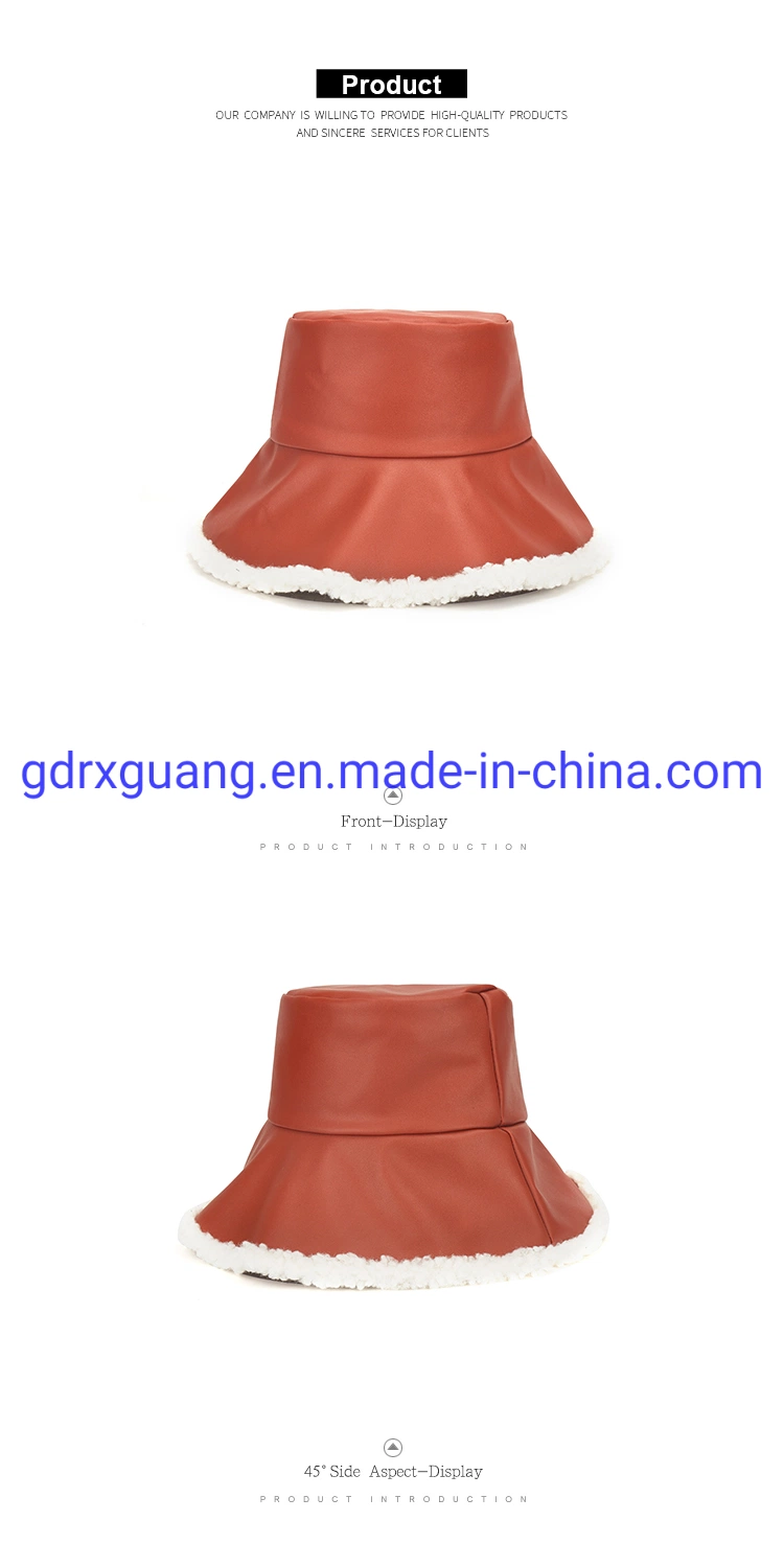 Wholesale Plush Fluffy Custom Warm Winter Leather Fur Bucket Hat