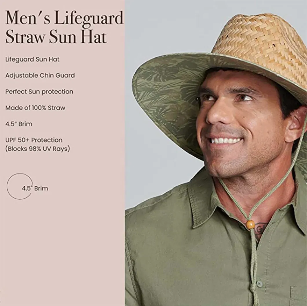 Quality Men&prime; S Convenient Lifeguard Brim-Lining Summer Braided Straw Sun Hat