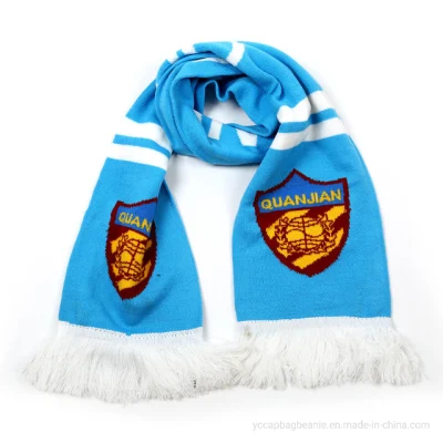 Sublimación impresión poliéster acrílico punto de invierno Jacquard Fútbol Fan Bufanda