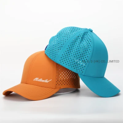  OEM Custom 6 Panel resistente al agua corte láser Perforación perfora los deportes que se ejecutan Hat Secado rápido colocar bordados gorra de béisbol