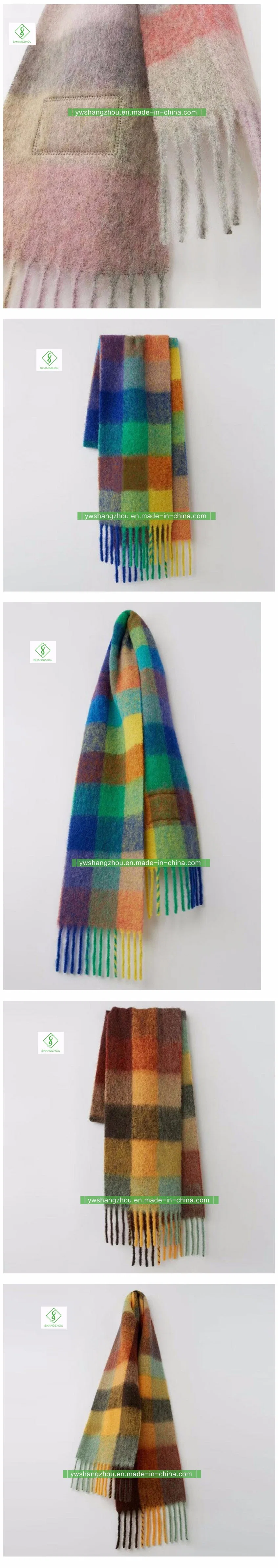 Cashmere Rainbow Plaid Warmer Fashion Leisure Winter Shawl Scarf