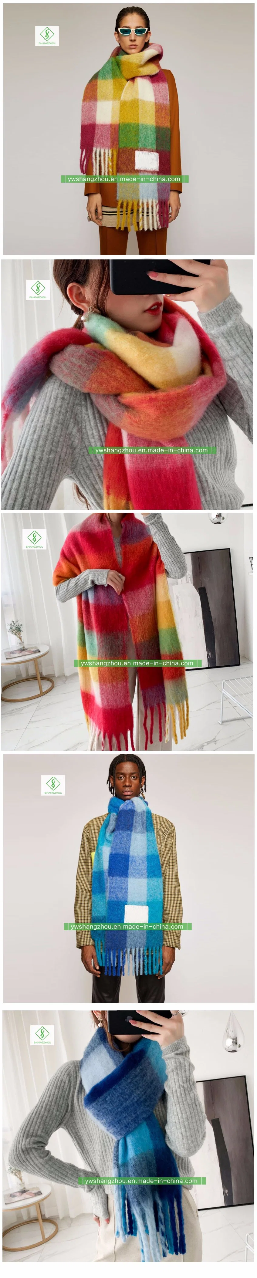 Cashmere Rainbow Plaid Warmer Fashion Leisure Winter Shawl Scarf