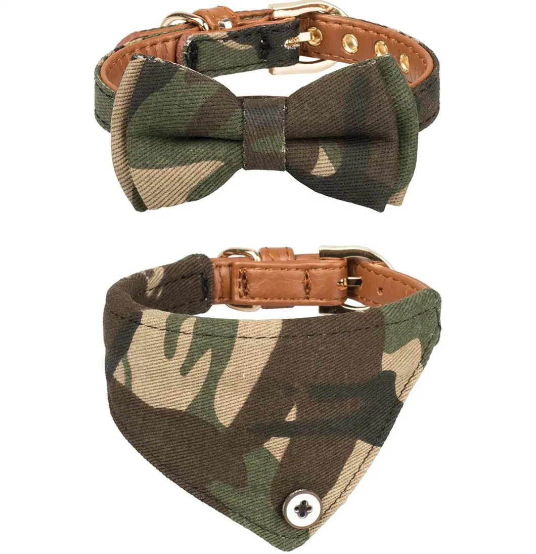 Wholesale Custom Logo Pattern Camouflage Style Adjustable Pet Bow Tie Collar Triangle Scarf Dog Bandana