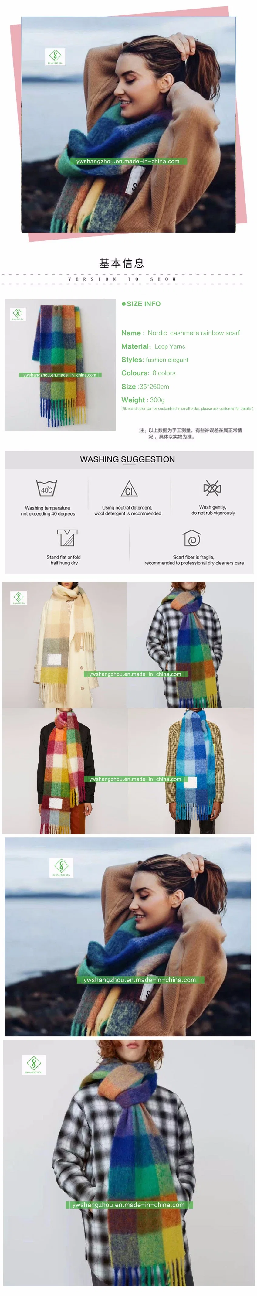 Cashmere Rainbow Plaid Warmer Fashion Leisure Winter Shawl Scarf