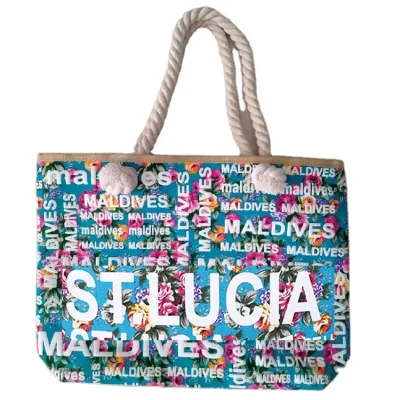 Borsa tote personalizzata con stampa personalizzata di logo in tela tropicale Isole Vergini Caraibi St Martin St. Lucia souvenir Beach