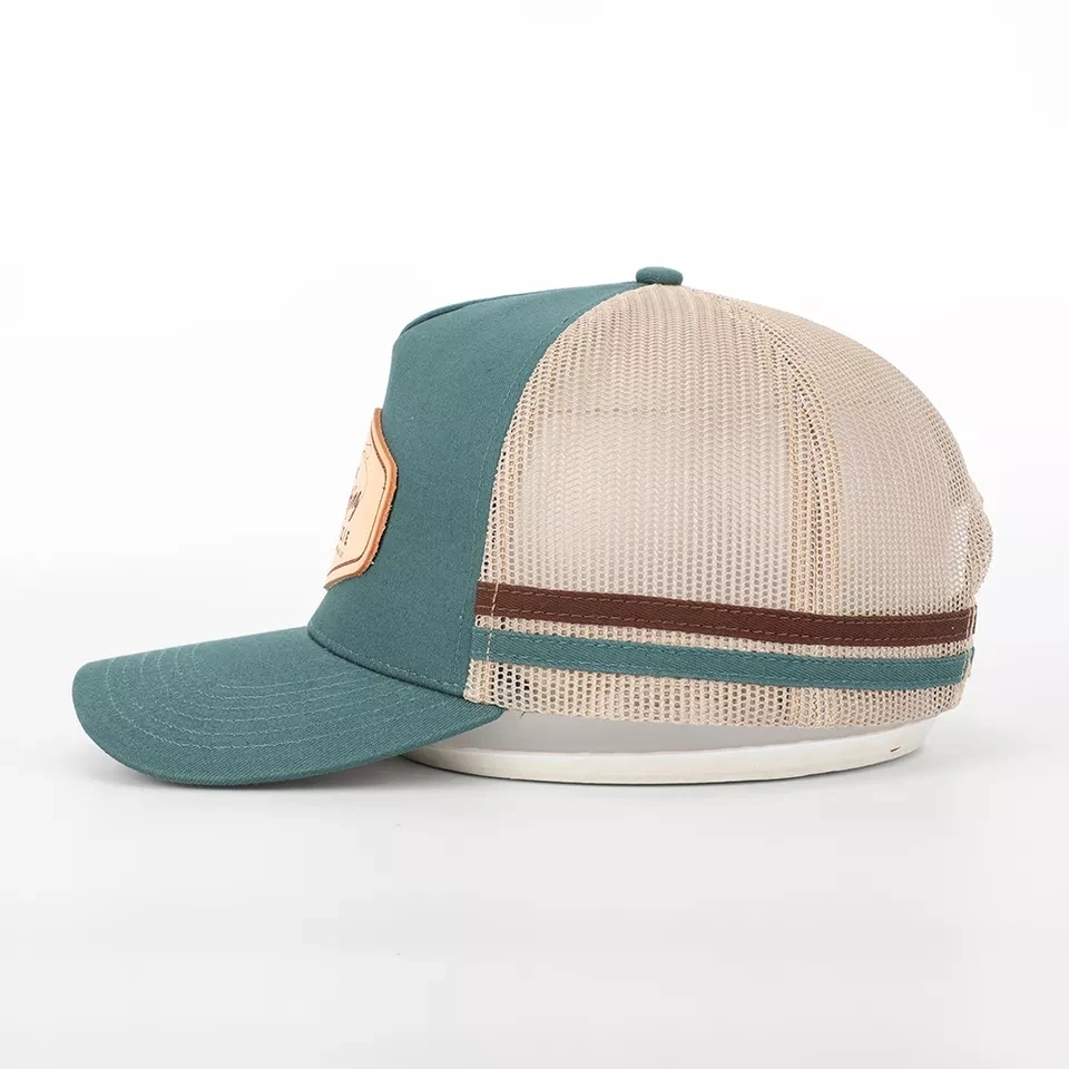 Wholesale Custom 5 Panel High Profile Structured Crown Striped Mesh Trucker Caps Hats Australia Country 2 Side Stripes Trucker Cap Hat with Rope