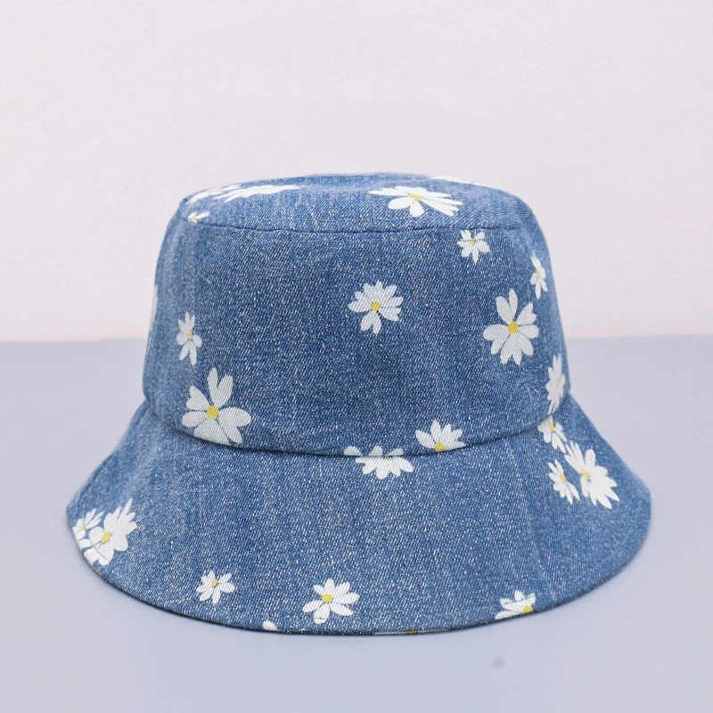 Denim Print Daisy Bucket Hat Customized with Your Logo