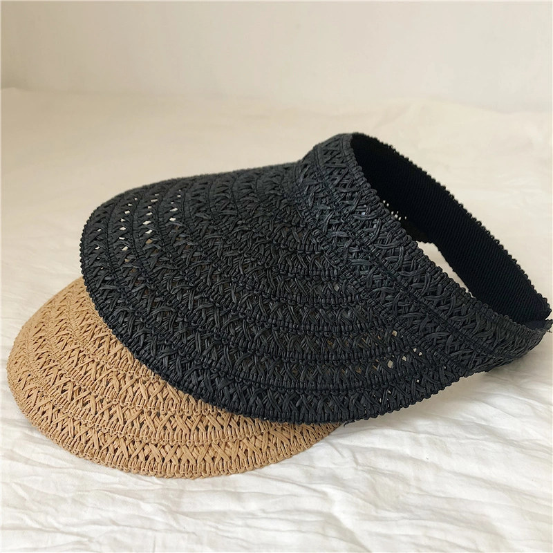 Wholesale Summer Custom Logo Beach Paper Straw Visor Women&prime;s Sun Protection Hat