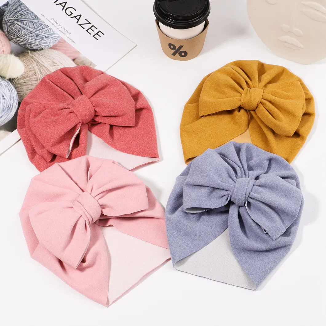 New Baby Hat for Autumn Winter Cute Big Bowknot Cotton Cap Bandana