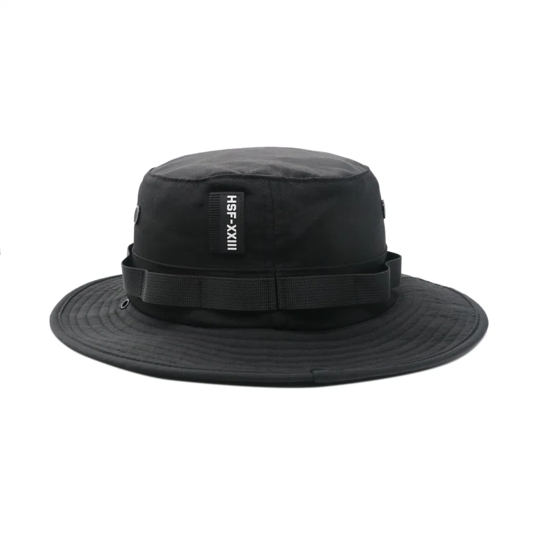 High Quality Vented Outdoor Boonie Waterproof Hat Custom Rubber Patch Bucket Hat with Removable String