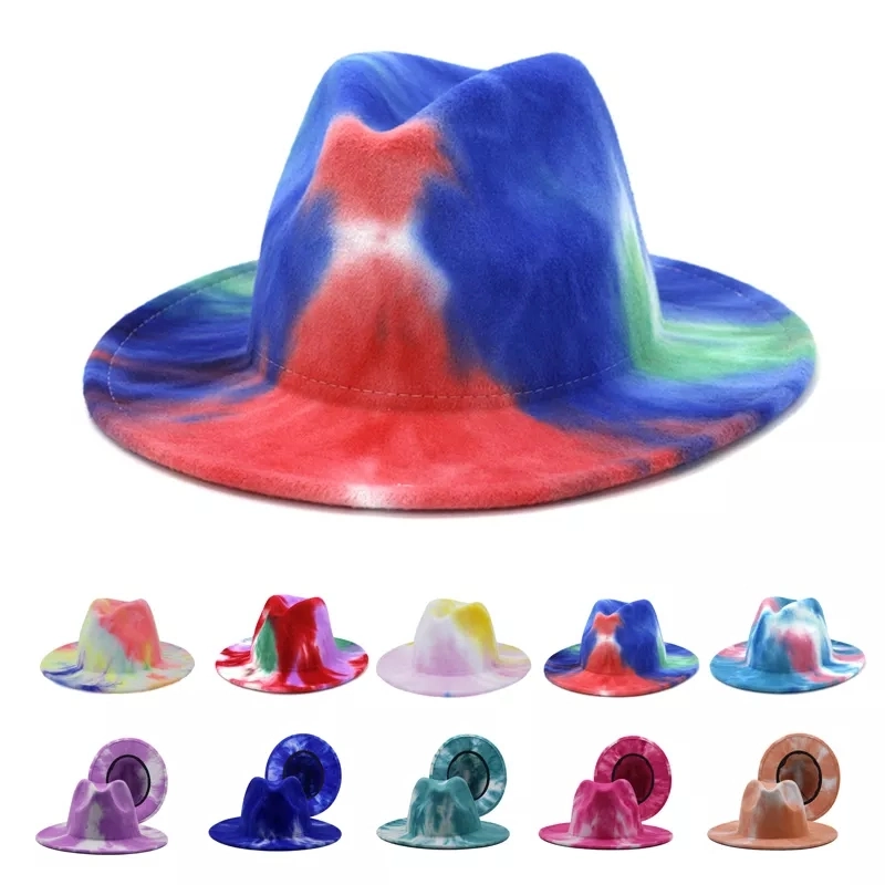 Tie Dye Halloween Unisex Wide Brim Winter Four Season Two Tone Felt Style 8 Bucket Hat