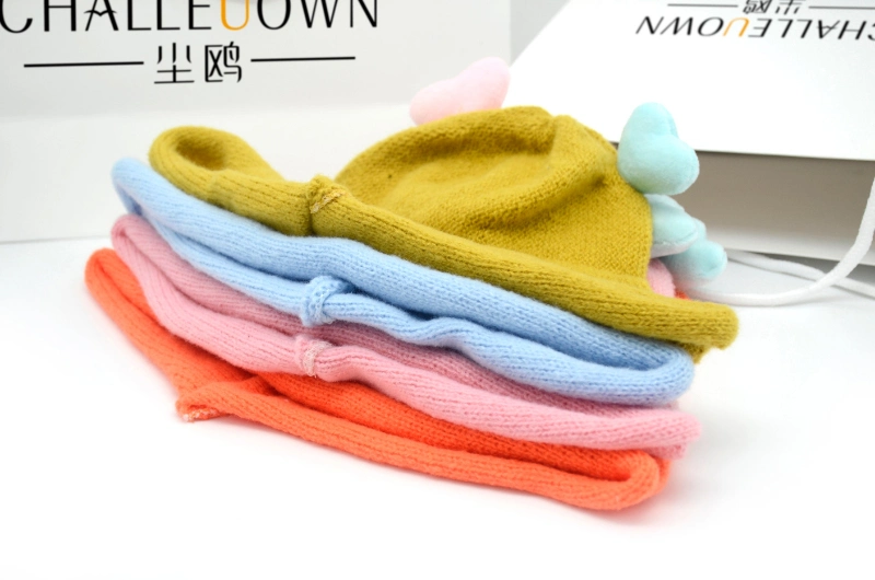 Chunky Colorful Winter Knitted Warm Soft Kids Cute Wool Cashmere Bucket Cap Hats for Children