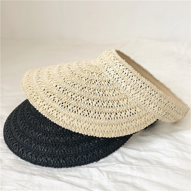 Wholesale Summer Custom Logo Beach Paper Straw Visor Women&prime;s Sun Protection Hat