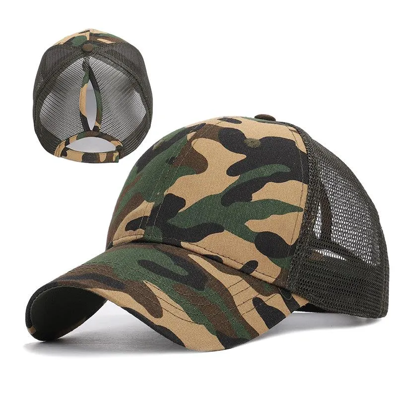 Sport Ponytail Camouflage Baseball Cap Empty Top Sun Hat Breathable Sun Trucker Hat with Mesh Back