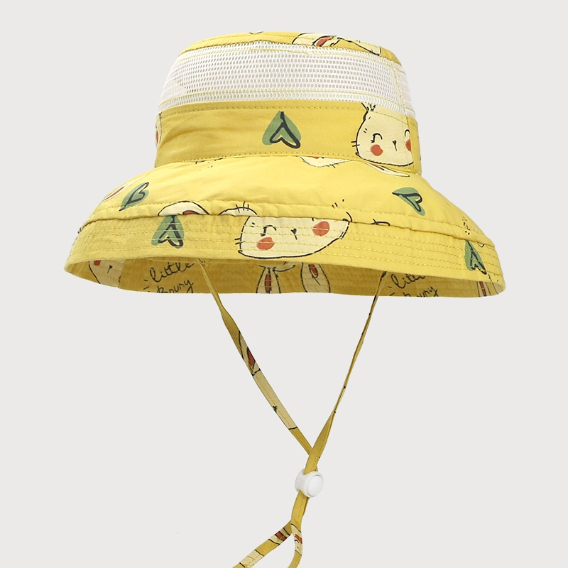 Upf50+ Colorful Pattern Printing Mesh Large Brim Kids Bucket Hats