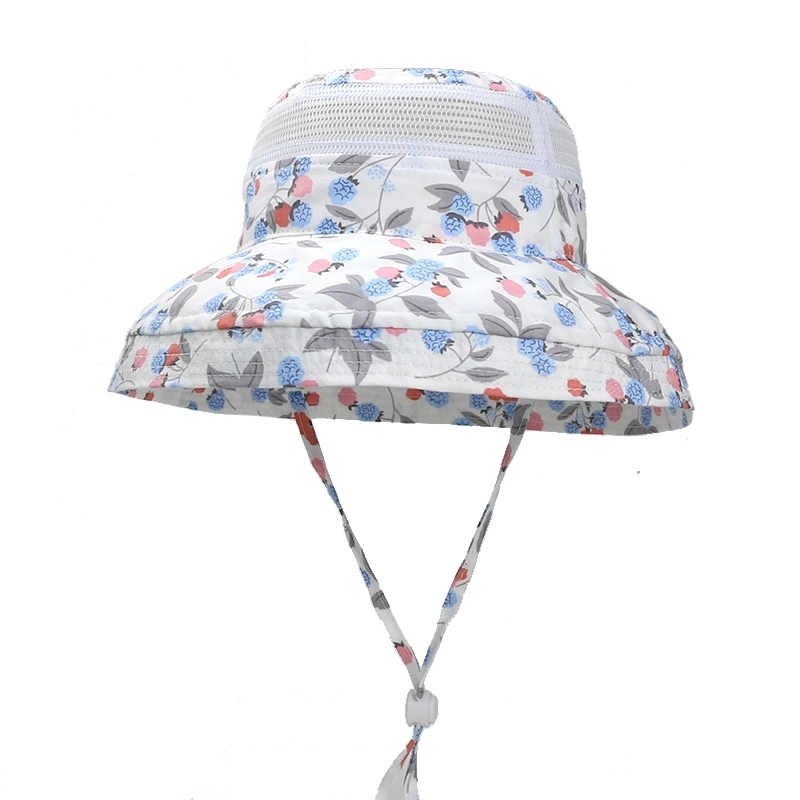 Upf50+ Colorful Pattern Printing Mesh Large Brim Kids Bucket Hats