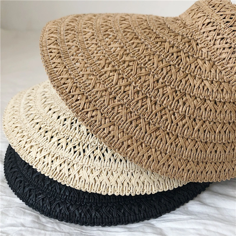 Wholesale Summer Custom Logo Beach Paper Straw Visor Women&prime;s Sun Protection Hat