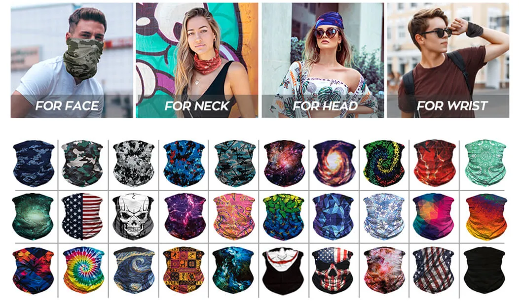 Custom Design Bandanas Buffs Polyester Face Cover Sport Wear Headwear Tubular Seamless Bandana Neck Gaiter