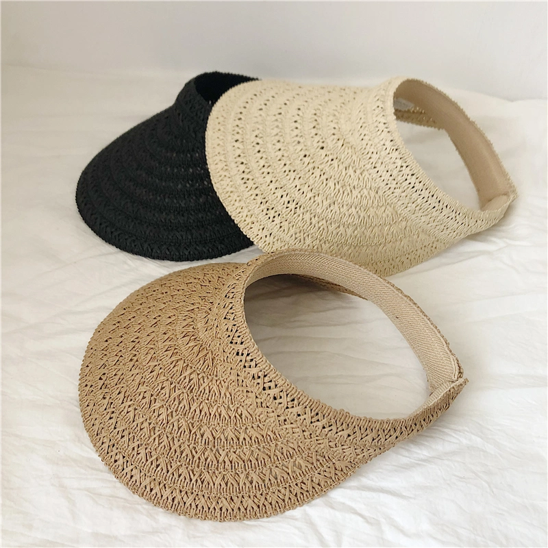 Wholesale Summer Custom Logo Beach Paper Straw Visor Women&prime;s Sun Protection Hat