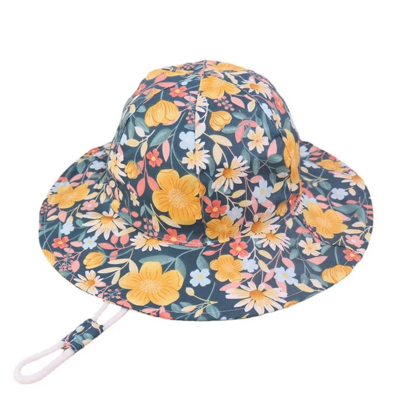 Summer Kids Sun Hat Cartoon Animal Printed Wide Brim Children Girls Boys Bucket Hat Cap