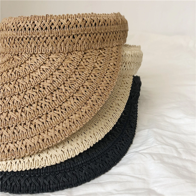 Wholesale Summer Custom Logo Beach Paper Straw Visor Women&prime;s Sun Protection Hat