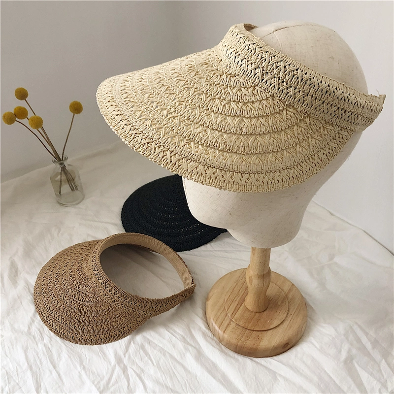 Wholesale Summer Custom Logo Beach Paper Straw Visor Women&prime;s Sun Protection Hat